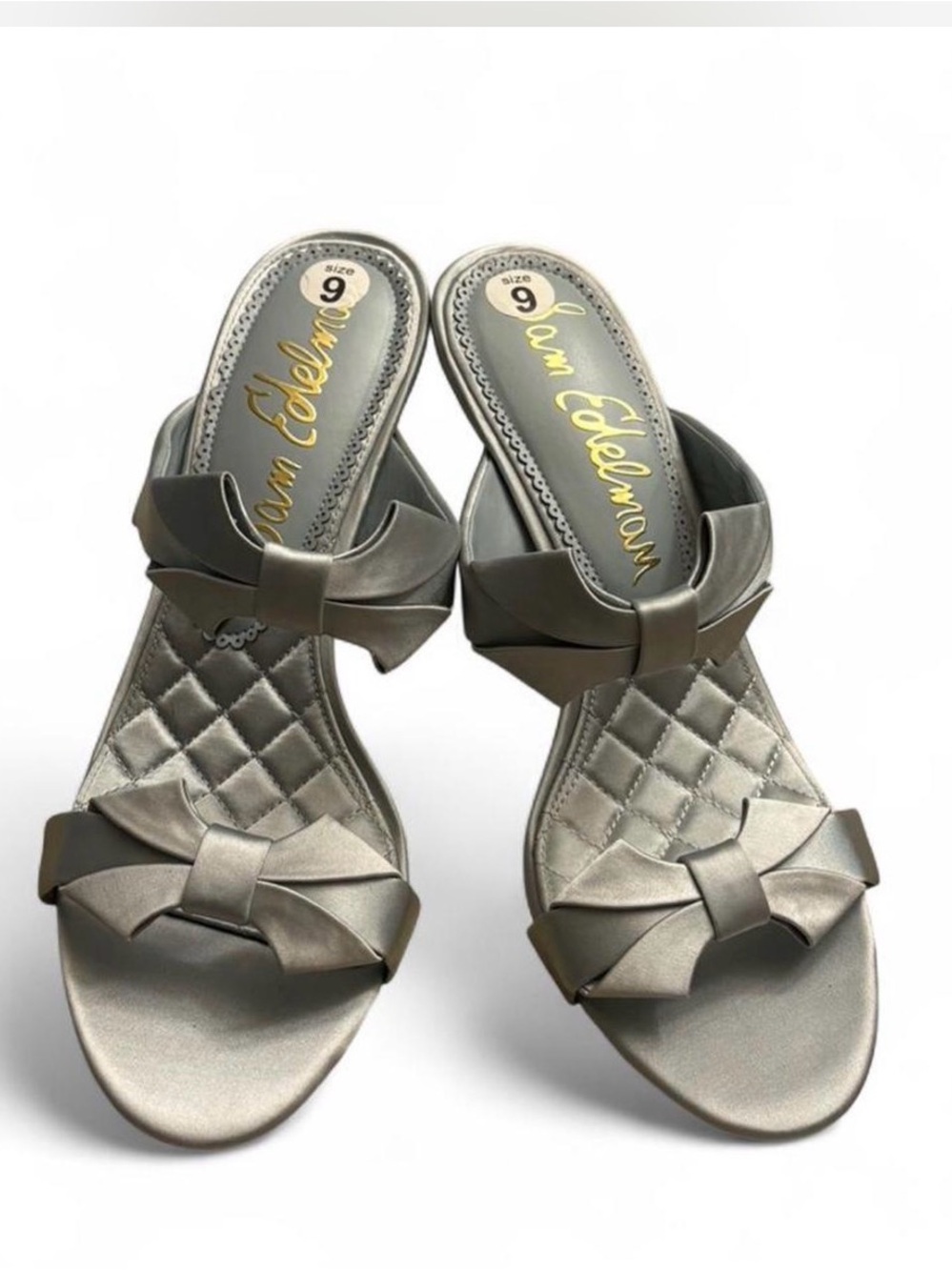 Sam Edelman Baby Blue Satin Bow Heeled Mules